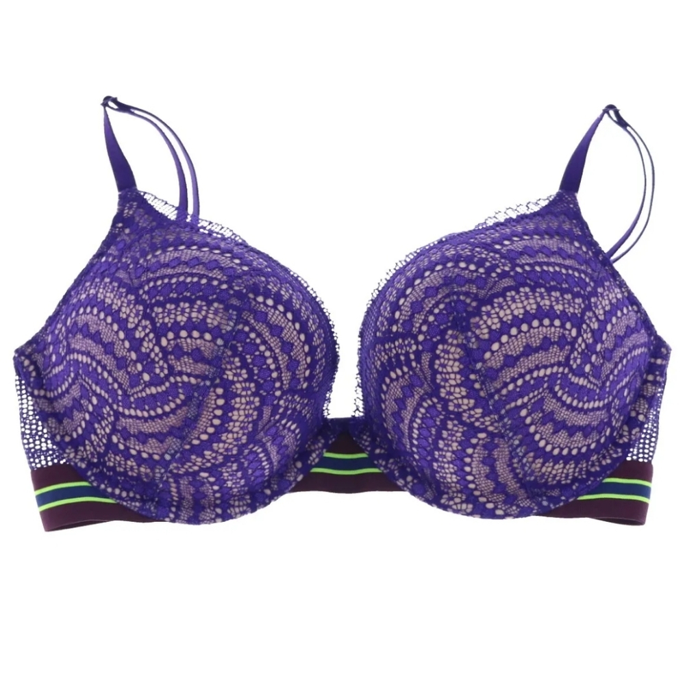 Victorias Secret purple rapture striped band bombshell plunge push up bra 34D - Picture 7 of 16